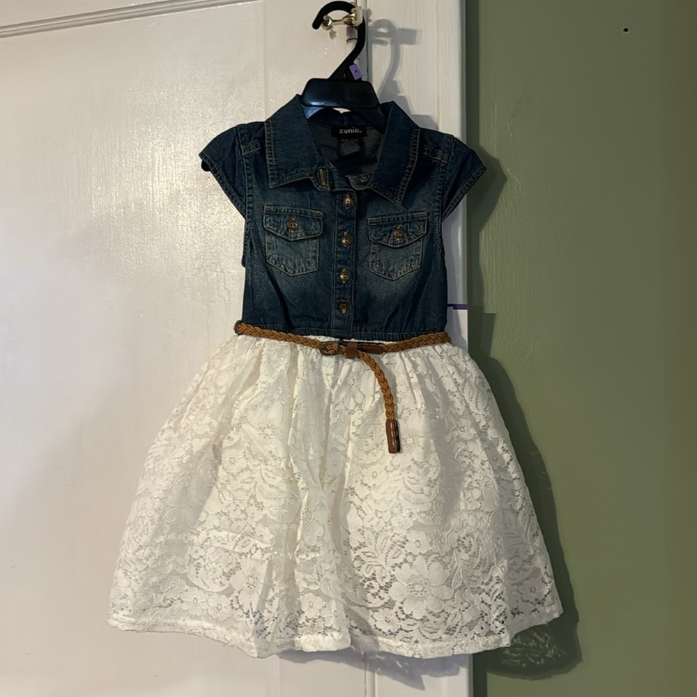 Zunie Kids' Dress, Jean Connected Top with Flare lace Skirt Size 5
